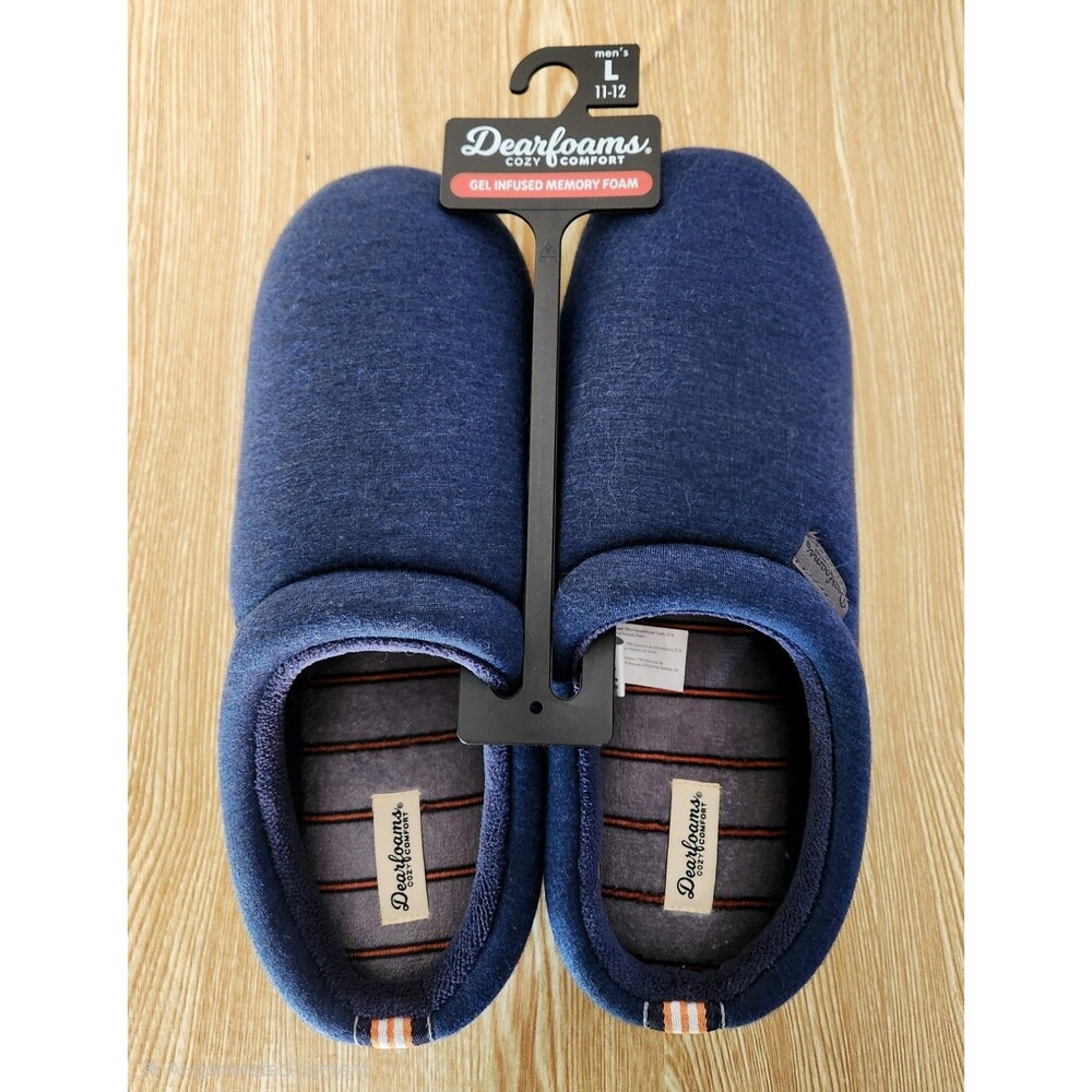 NWT Dearfoams Cozy Comfort Men's 11-12 Gel Infused Memory Foam Slippers Blue